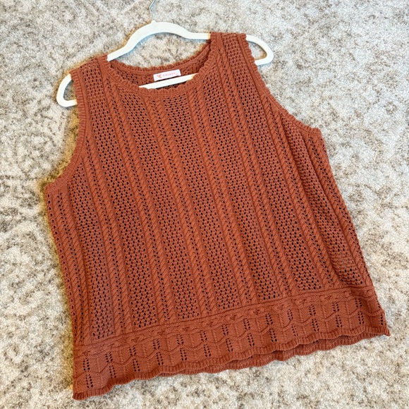 Kirundo Sleeveless Knit Crochet Tank Top Terracotta Rust XXL - Picture 3 of 8